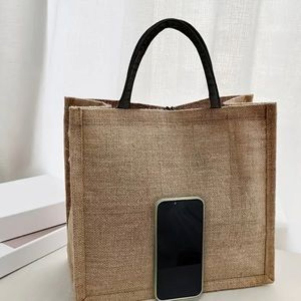 2pcs Elegant Lady All I Need Today Bag Burlap Tote Bag Set  With Mini Coin Purse - Picture 5 of 6
